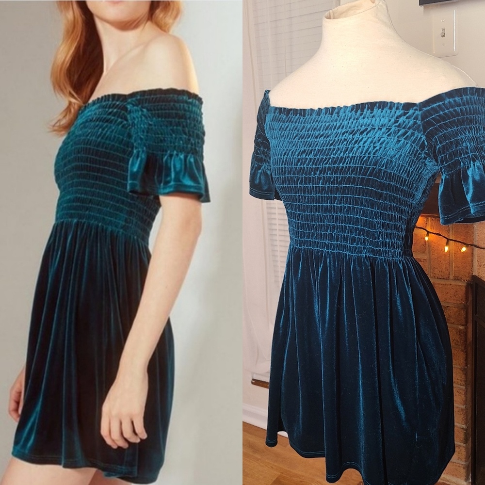 UO emerald green off shoulder dress
